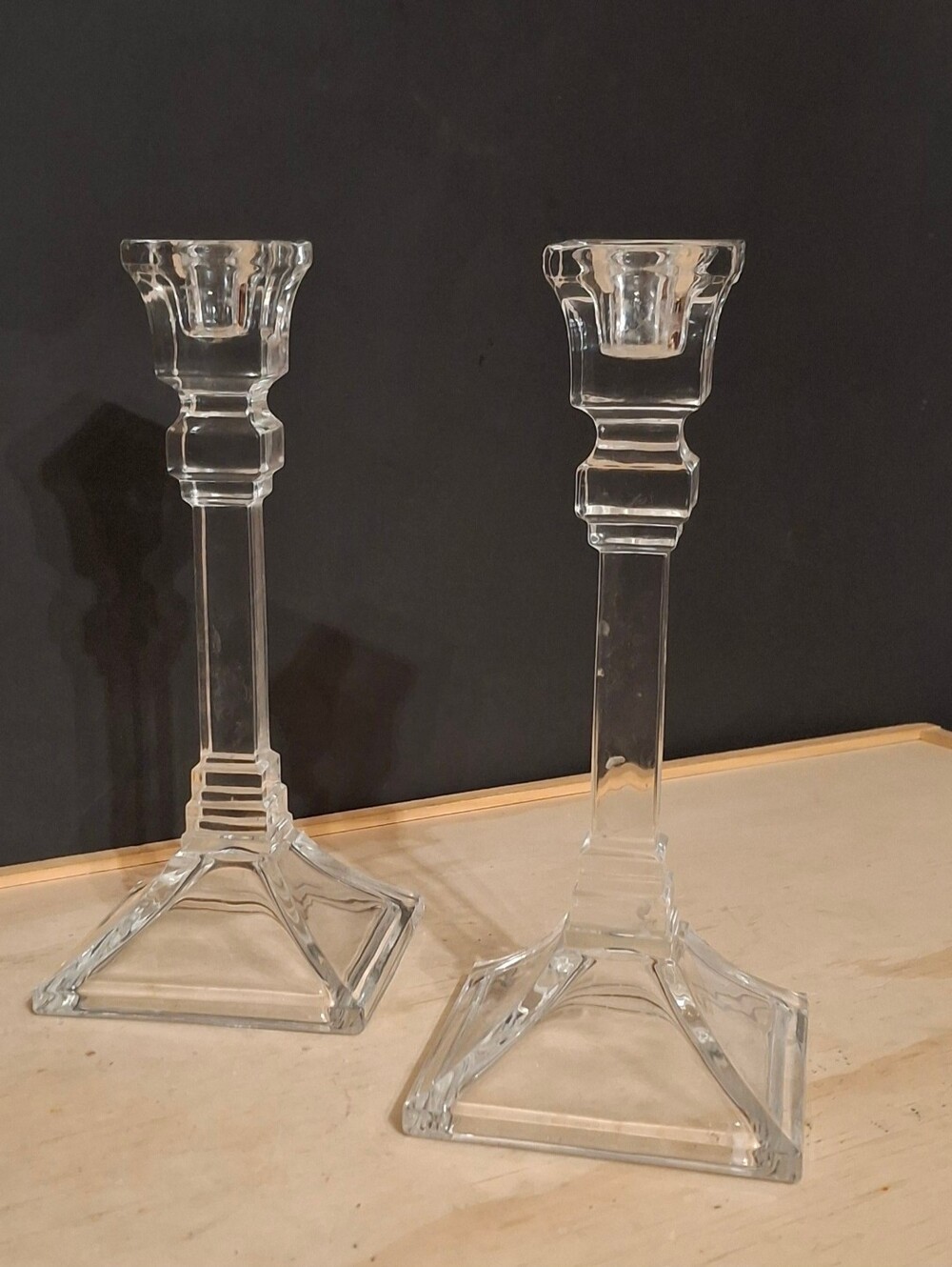 Vintage 1980’s 24% Lead Crystal Square base, Tapper Candleholders, Set of 2